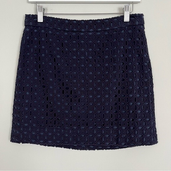 J. Crew Navy Blue Eyelet Mini Skirt, Size 2 - Picture 2 of 12